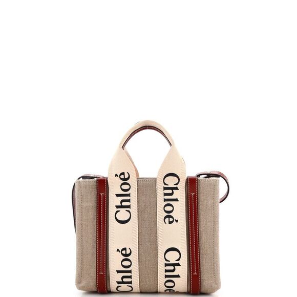 Chloe Woody Convertible Tote Canvas with Leather Small Neutral - Picture 3 of 7